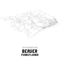 Beaver Pennsylvania. US street map with black and white lines.