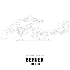 Beaver Oregon. US street map with black and white lines.