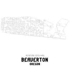 Beaverton Oregon. US street map with black and white lines.
