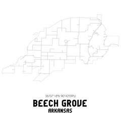 Beech Grove Arkansas. US street map with black and white lines.
