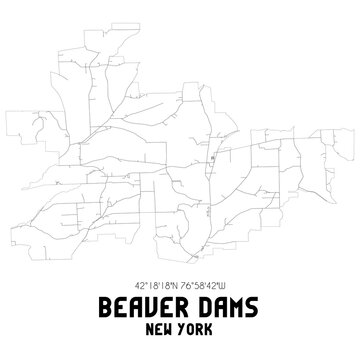 Beaver Dams New York. US Street Map With Black And White Lines.