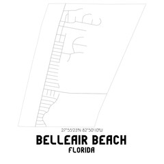 Belleair Beach Florida. US street map with black and white lines.