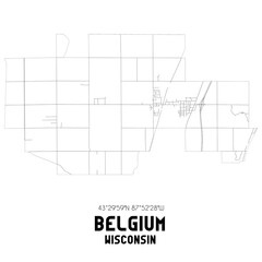 Belgium Wisconsin. US street map with black and white lines.