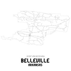 Belleville Arkansas. US street map with black and white lines.