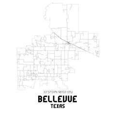 Bellevue Texas. US street map with black and white lines.