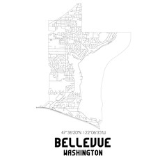 Bellevue Washington. US street map with black and white lines.