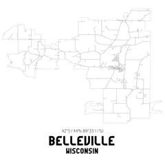 Belleville Wisconsin. US street map with black and white lines.