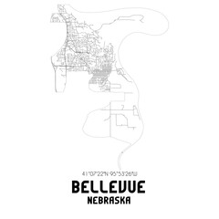 Bellevue Nebraska. US street map with black and white lines.