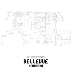 Bellevue Nebraska. US street map with black and white lines.