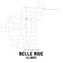 Belle Rive Illinois. US street map with black and white lines.