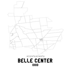 Belle Center Ohio. US street map with black and white lines.