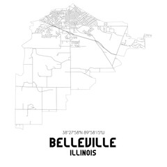 Belleville Illinois. US street map with black and white lines.