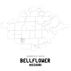 Bellflower Missouri. US street map with black and white lines.