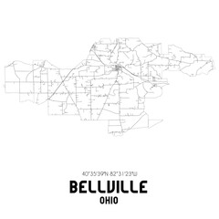 Bellville Ohio. US street map with black and white lines.
