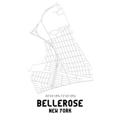 Bellerose New York. US street map with black and white lines.