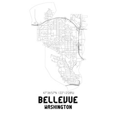 Bellevue Washington. US street map with black and white lines.