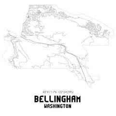 Bellingham Washington. US street map with black and white lines.