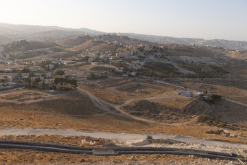 Mount Herodion and the ruins of the fortress of King Herod inside an artificial crater. The Judaean...