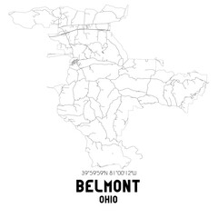 Belmont Ohio. US street map with black and white lines.