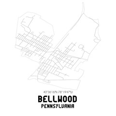 Bellwood Pennsylvania. US street map with black and white lines.