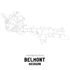 Belmont Michigan. US street map with black and white lines.