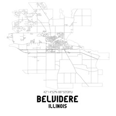 Belvidere Illinois. US street map with black and white lines.