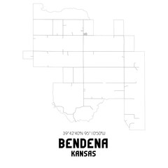 Bendena Kansas. US street map with black and white lines.