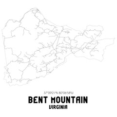Bent Mountain Virginia. US street map with black and white lines.