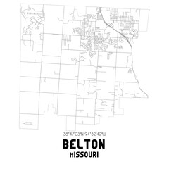 Belton Missouri. US street map with black and white lines.