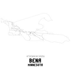 Bena Minnesota. US street map with black and white lines.