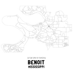 Benoit Mississippi. US street map with black and white lines.