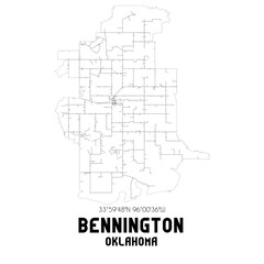 Bennington Oklahoma. US street map with black and white lines.