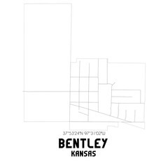 Bentley Kansas. US street map with black and white lines.