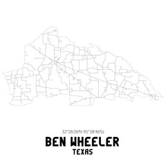 Fototapeta na wymiar Ben Wheeler Texas. US street map with black and white lines.