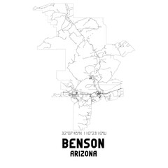 Obraz premium Benson Arizona. US street map with black and white lines.
