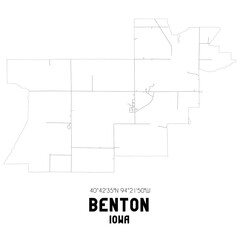 Benton Iowa. US street map with black and white lines.