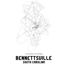 Bennettsville South Carolina. US street map with black and white lines.