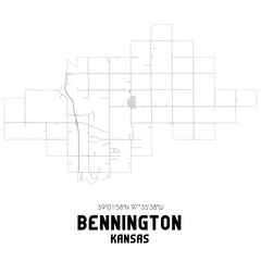 Bennington Kansas. US street map with black and white lines.