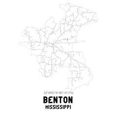 Obraz premium Benton Mississippi. US street map with black and white lines.