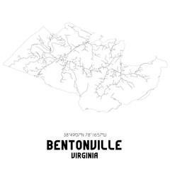 Bentonville Virginia. US street map with black and white lines.