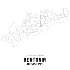 Bentonia Mississippi. US street map with black and white lines.