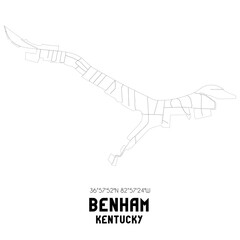 Benham Kentucky. US street map with black and white lines.