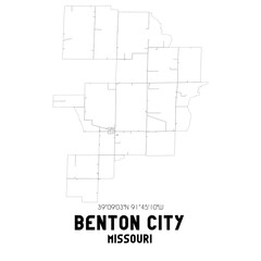Benton City Missouri. US street map with black and white lines.