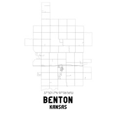 Benton Kansas. US street map with black and white lines.