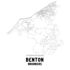 Benton Arkansas. US street map with black and white lines.