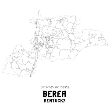 Berea Kentucky. US street map with black and white lines.
