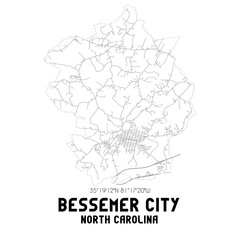 Bessemer City North Carolina. US street map with black and white lines.
