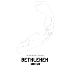 Bethlehem Indiana. US street map with black and white lines.