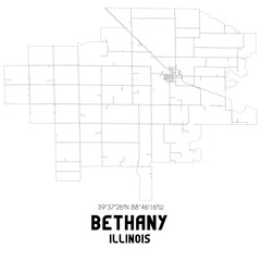 Bethany Illinois. US street map with black and white lines.