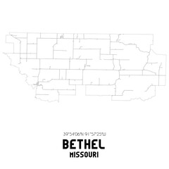 Bethel Missouri. US street map with black and white lines.